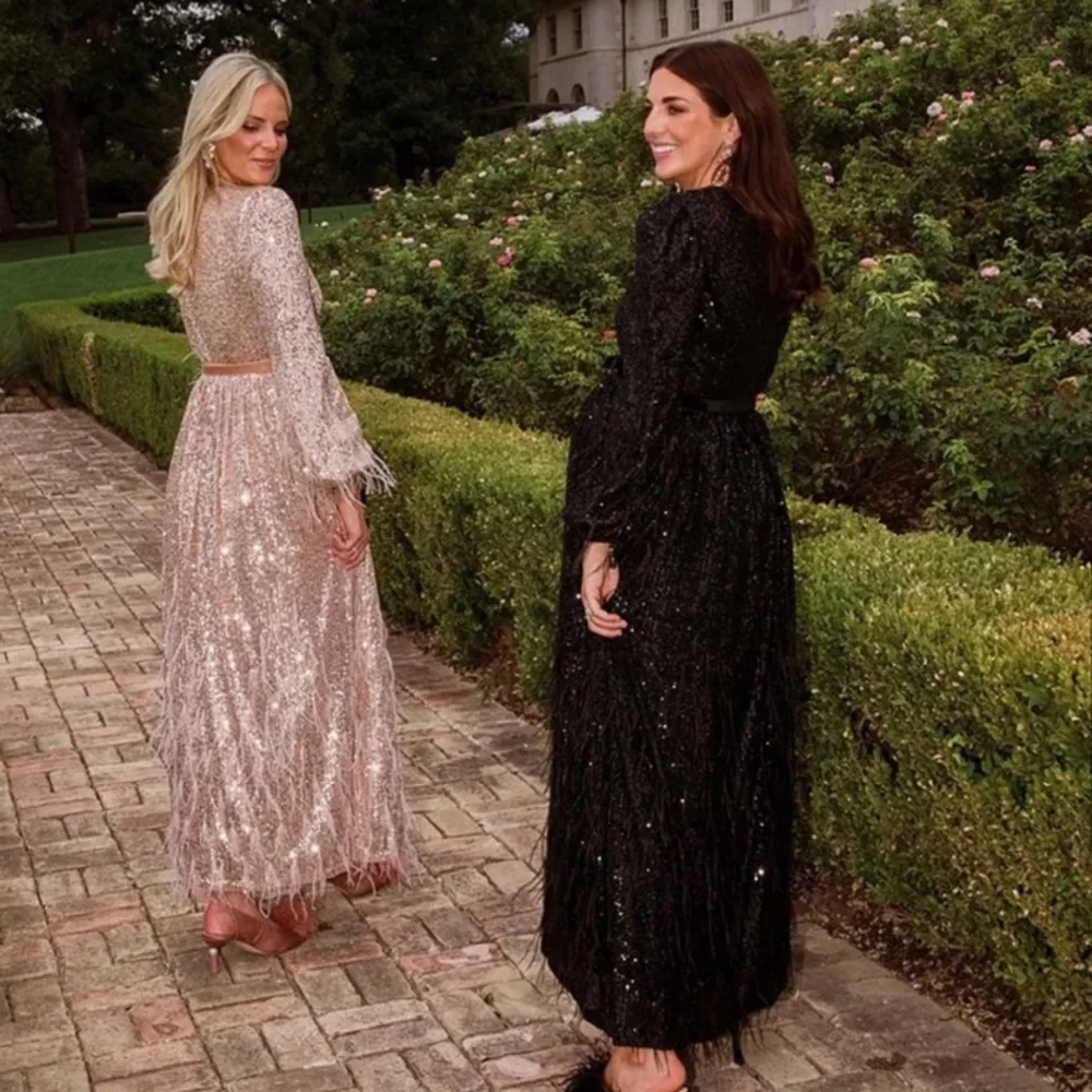 NWOT Antonio Melani x Nicola Bathie Sequin Crew Neck Long Sleeve Feather Dress - Picture 8 of 11